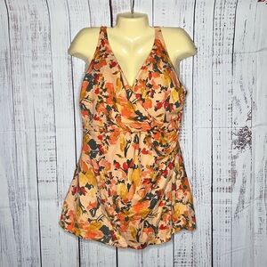 Denim & Co Beach Size 18W Pink Floral Print One Piece Bathing Suit Swim Dress